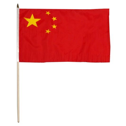 China flag with a red background and a single large yellow star in the corner with four smaller stars, displayed on a white background