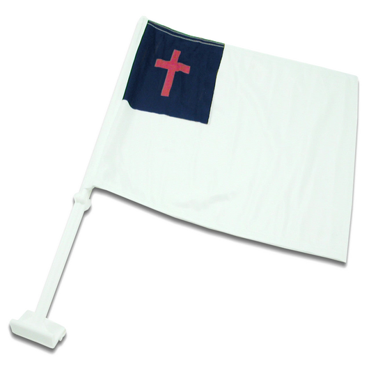 Car flag with a red cross on a blue background