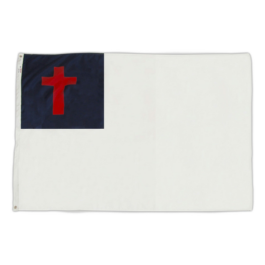 White Christian flag with red cross and blue canton