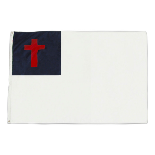 White Christian flag with a blue canton containing a red cross