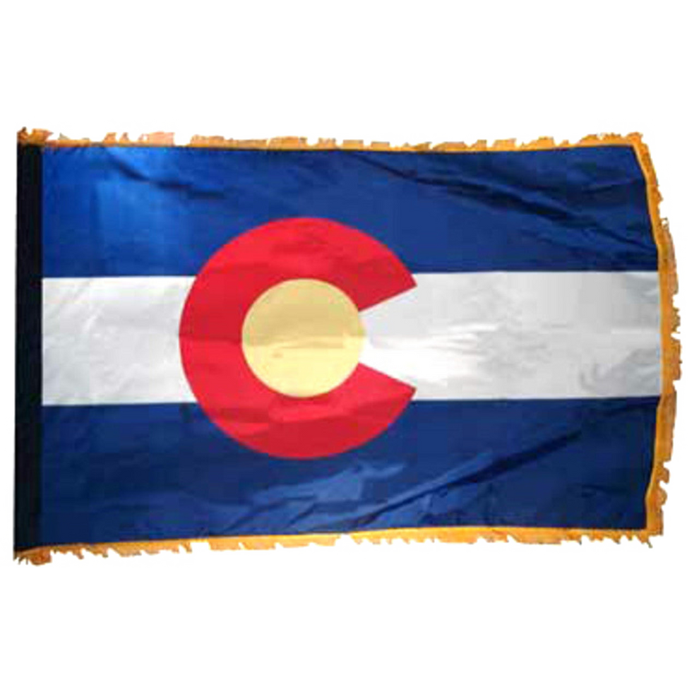 Colorado state flag with a red circle and yellow center on a blue and white background