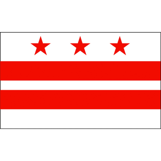 Flag of the District of Columbia with three red stars and two red stripes