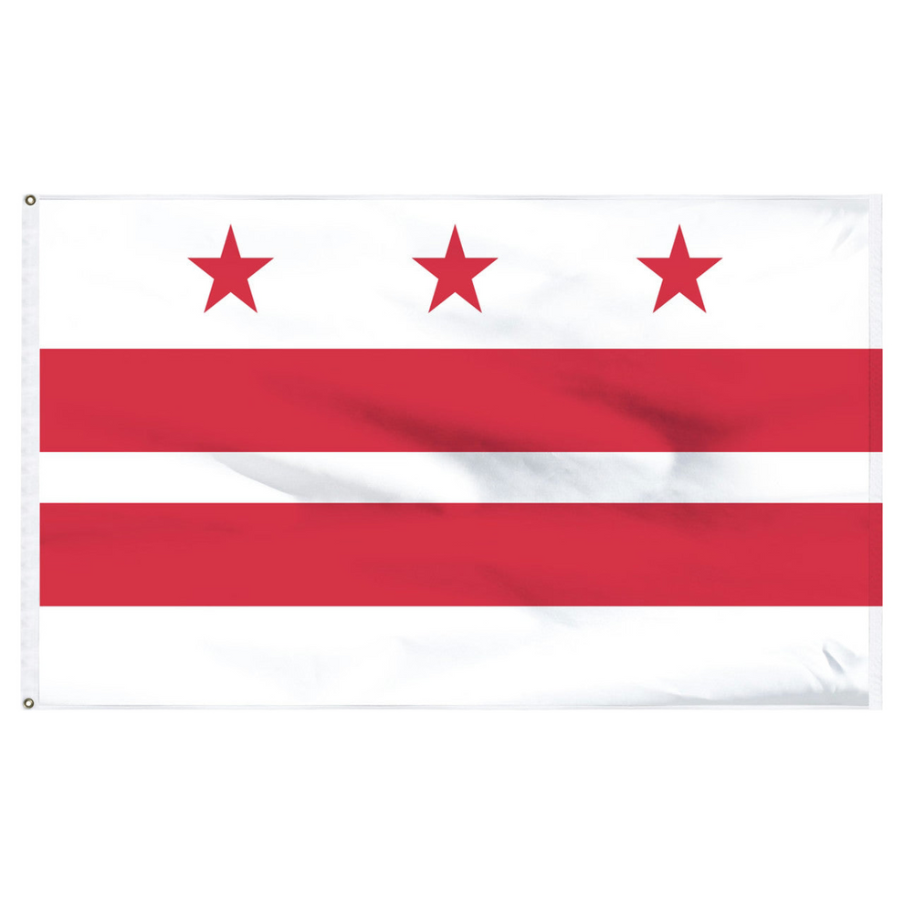 Washington D.C. city flag with three red stars and two red horizontal stripes on a white background