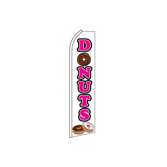 Swooper flag with 'Donuts' text and donut graphics on a white background