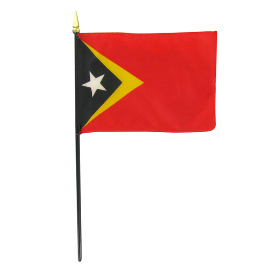 East Timor flag with red, black, and yellow design on a white background