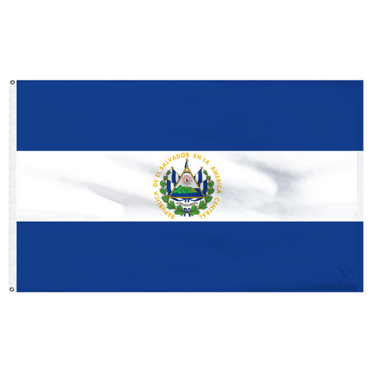 Flag of El Salvador with coat of arms in the center on a white background