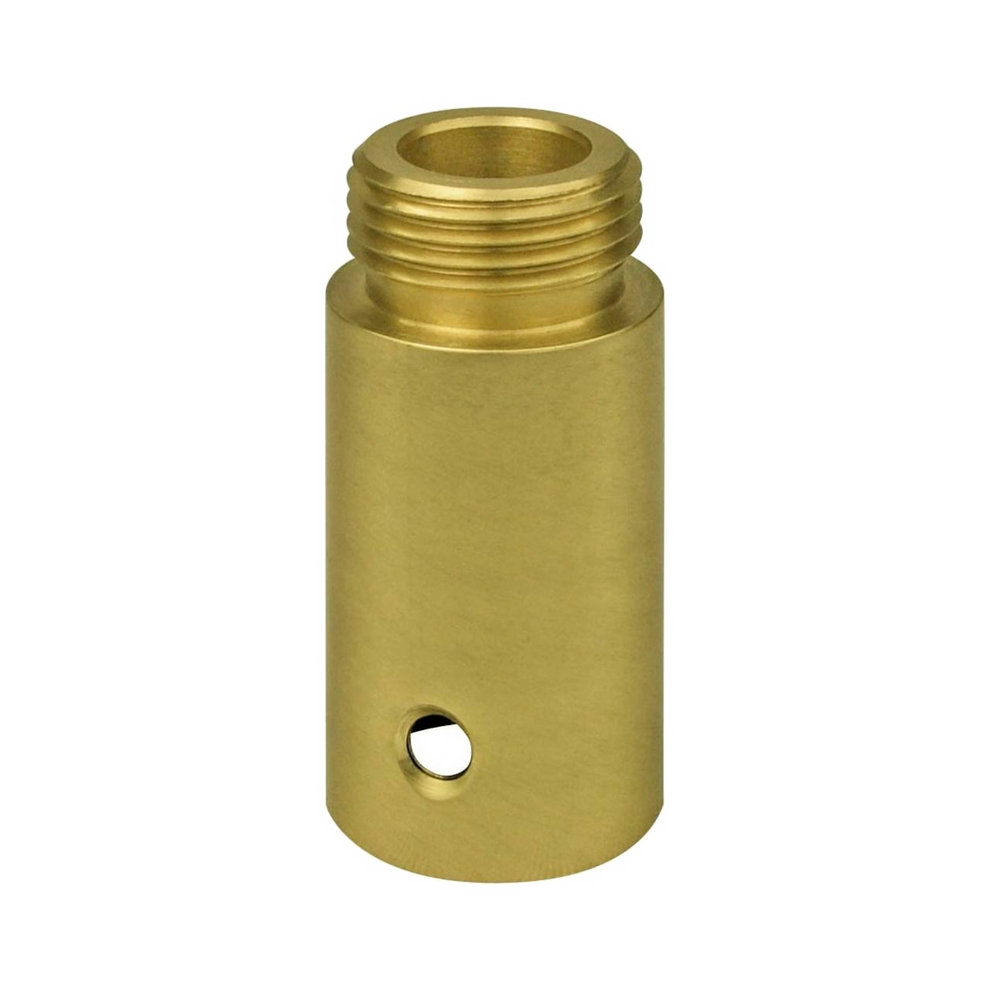 Brass cylindrical component with threaded end on a white background
