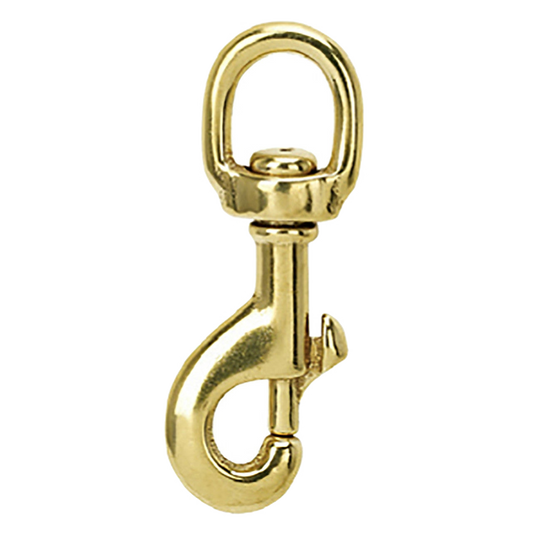 Gold metal swivel hook on a white background