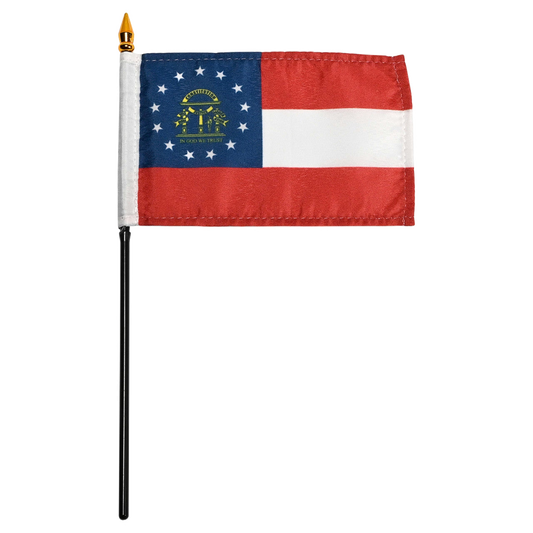 Small Georgia stick flag with blue, red, and white colors on a white background