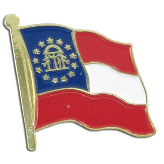 Georgia flag pin with blue, red, and white colors on a white background