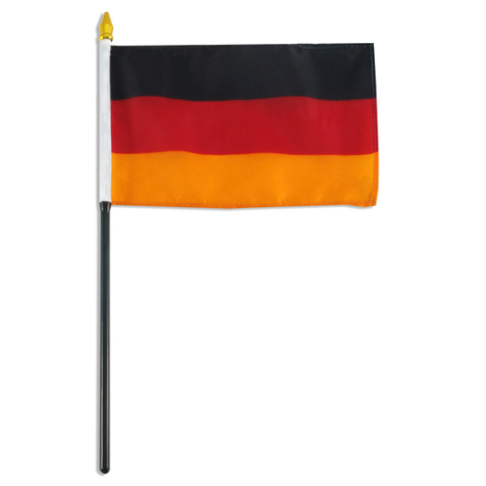 A Germany flag with horizontal stripes in black, red, and yellow