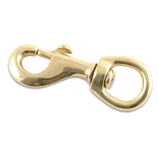 Gold metal swivel clip on a white background