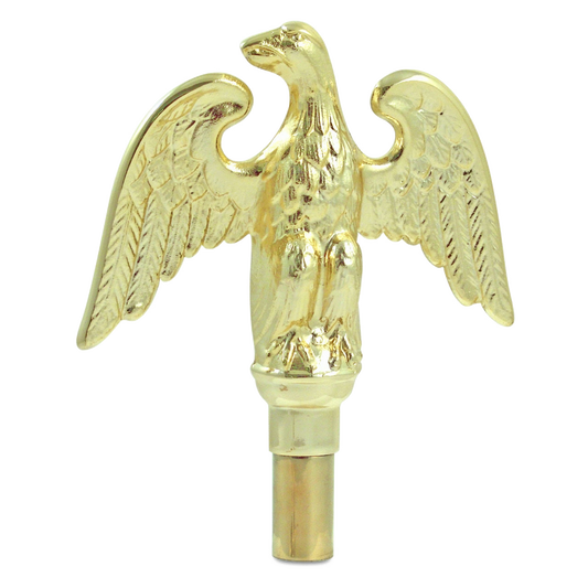 Gold-colored eagle flagpole topper on a white background