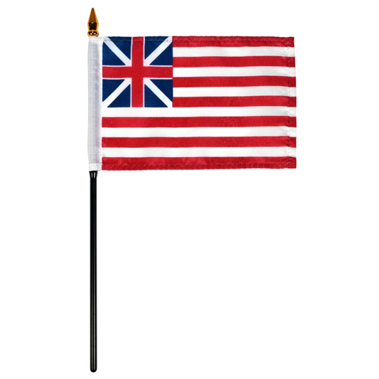 Grand Union or Continental flag with red and white stripes and a blue canton featuring a white cross on a white background