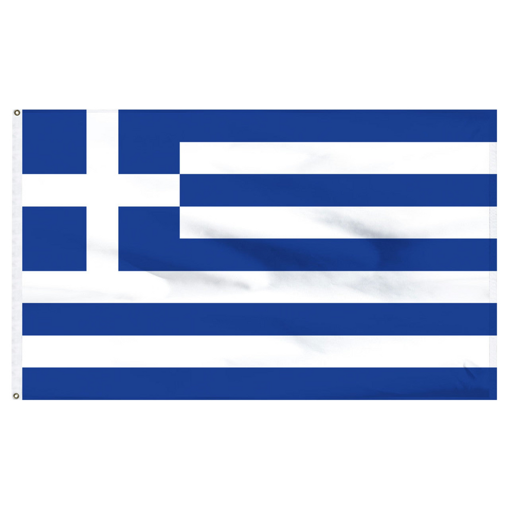 Flag of Greece with blue and white stripes and in the upper left corner a white cross over a blue rectangle