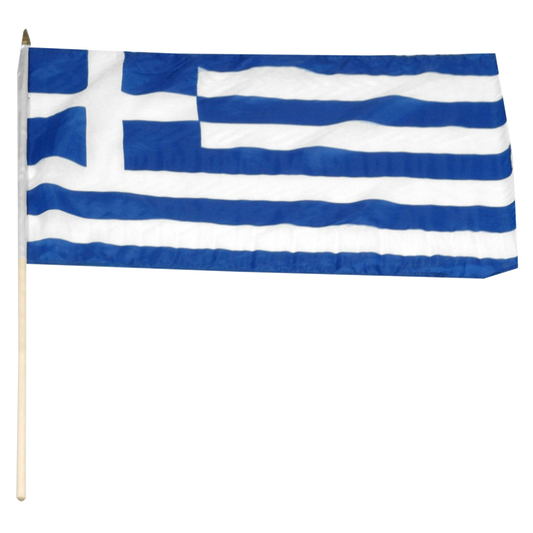 Flag of Greece with blue and white stripes and in the upper left corner a white cross over a blue rectangle