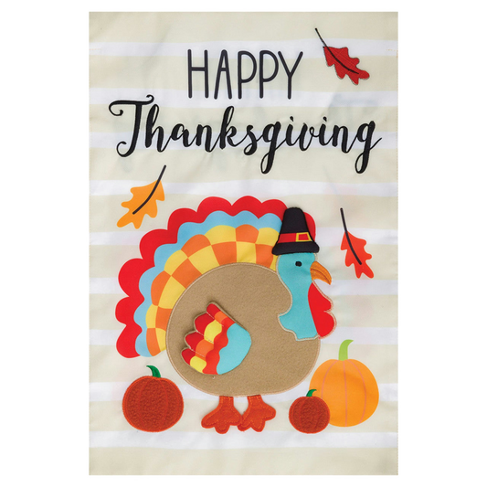 Happy Thanksgiving card with a turkey design on a beige background