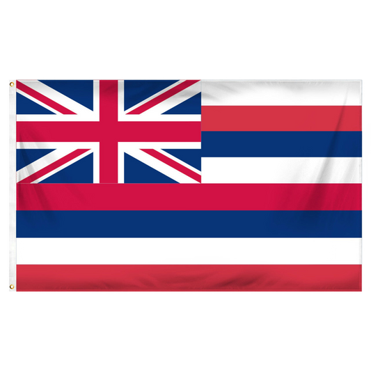 State of Hawaii flag featuring the traditional eight horizontal white, red, and blue stripes with the British Union Jack canton in the top left corner.