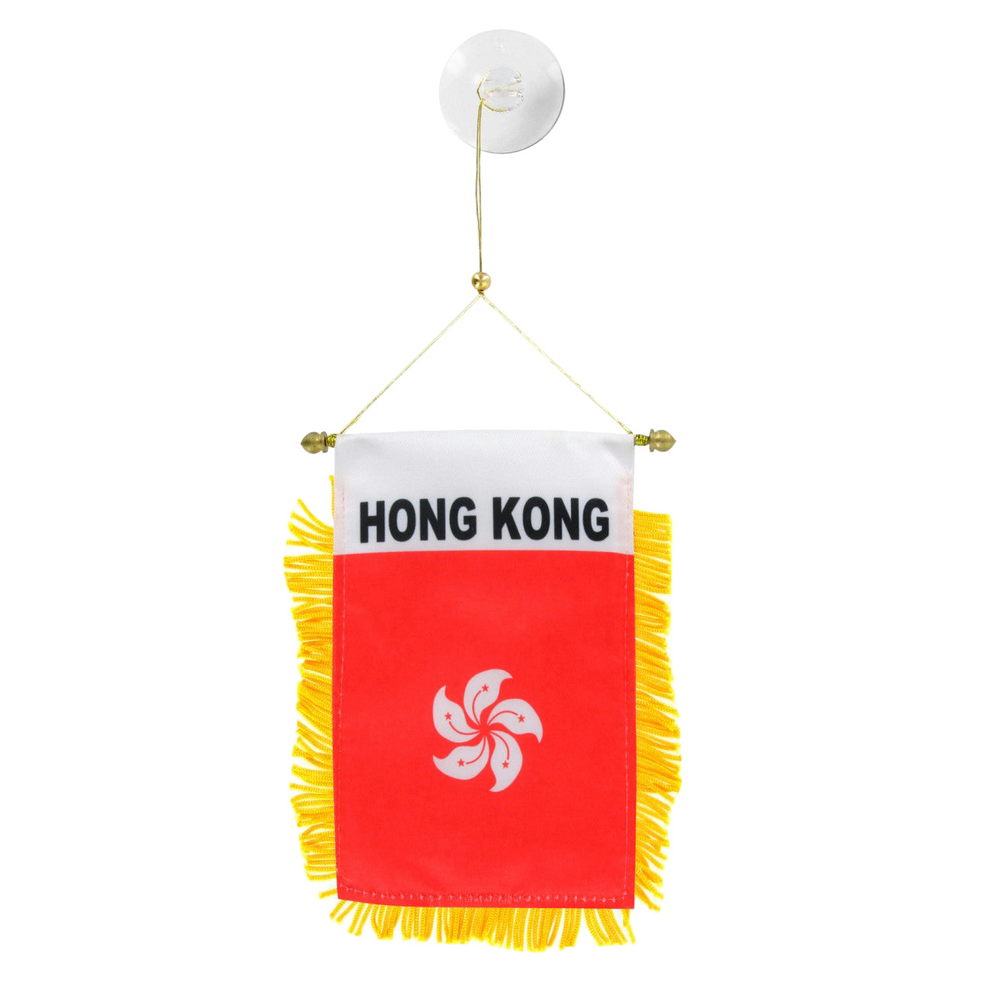 Small flag with 'HONG KONG' text and emblem on a white background