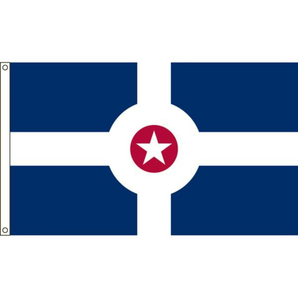 City of Indianapolis flag with blue, white, and red design featuring a star in the center.