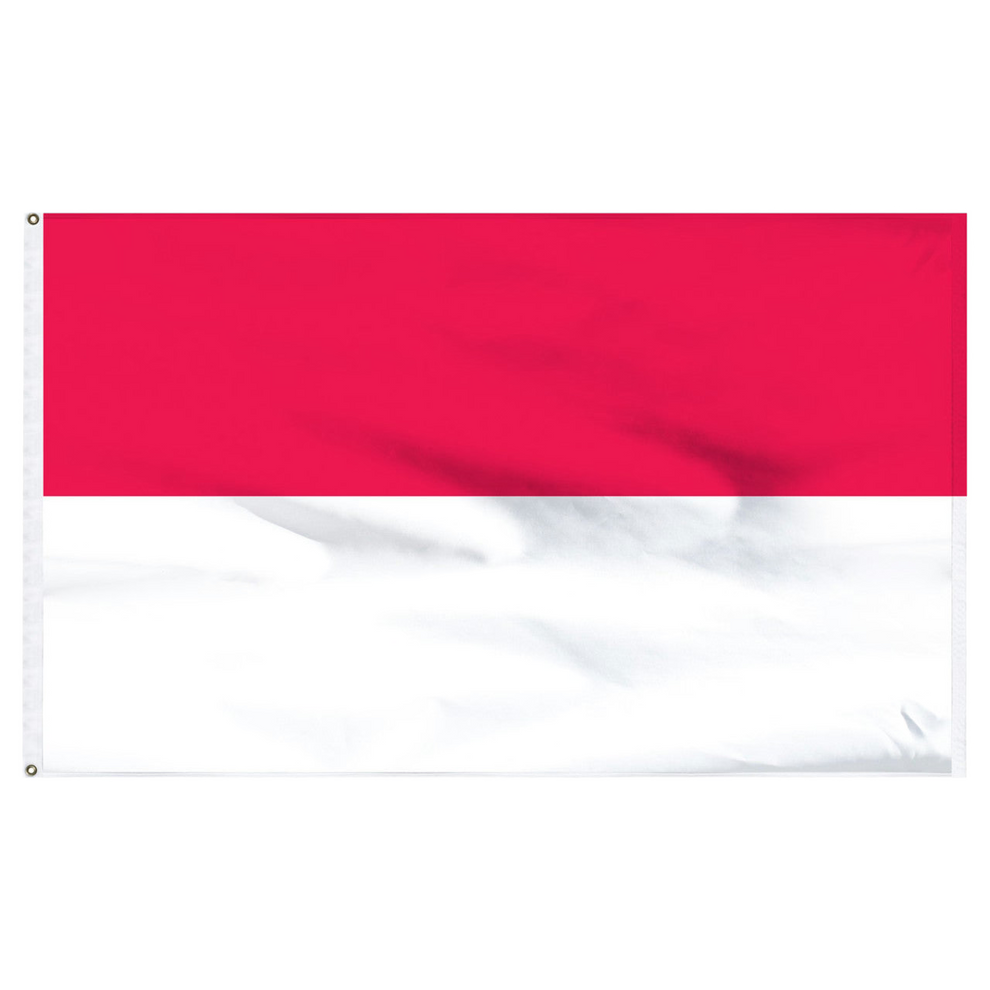 Indonesian red and white flag with a visible brand logo on a white background