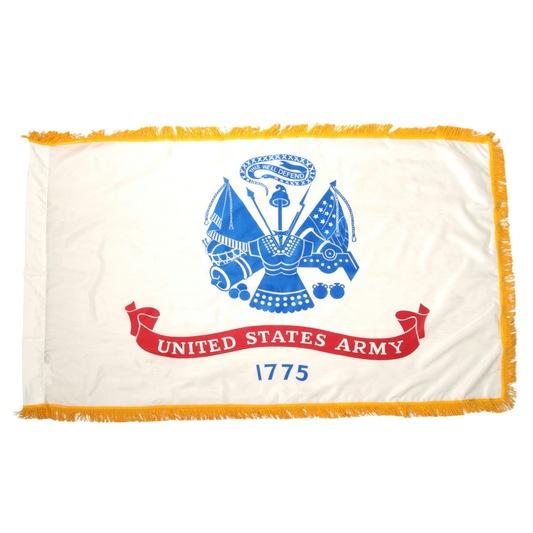 United States Army flag with blue emblem and red banner on a white background