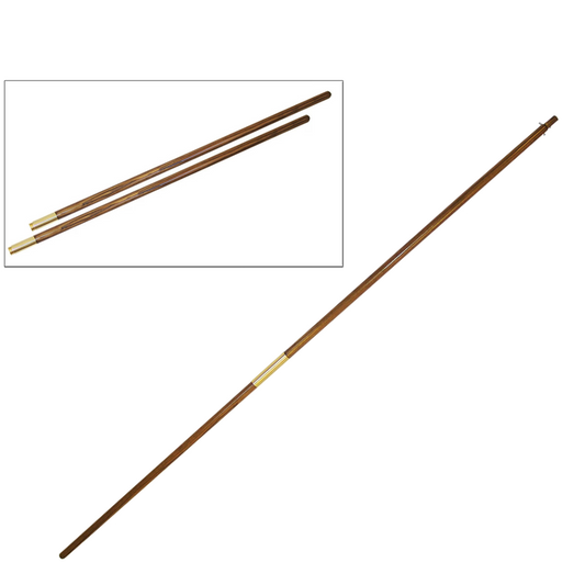 Two wooden stick components with gold tips for an American flagpole kit on a white background