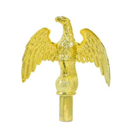 Gold-colored eagle flagpole topper finial on a white background