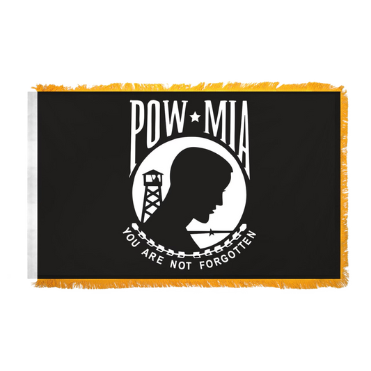 Indoor POW/MIA Flag 3ft x 5ft Nylon Double Sided - White Fringe