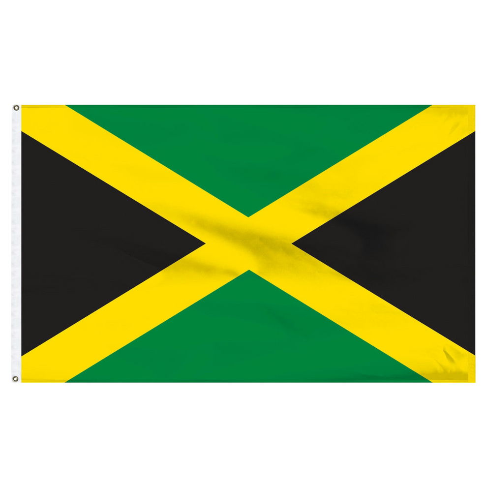 Flag of Jamaica with green and black and features two diagonal yellow stripes