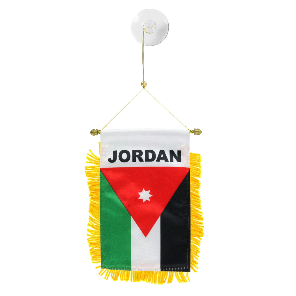 Miniature flag of Jordan with fringes on a white background