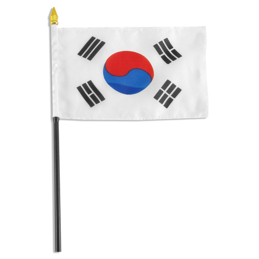 Small South Korean flag with a red and blue circle on a white background