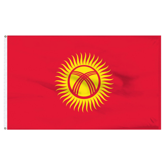 Kyrgyzstan flag with a yellow sun emblem on a red background