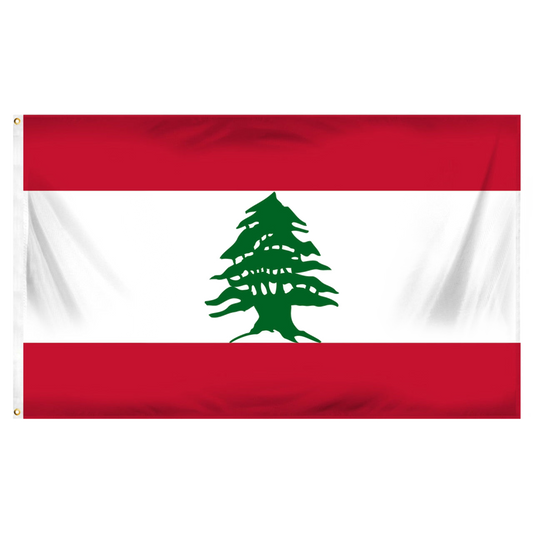 Lebanon flag with a green cedar tree design on a red and white background