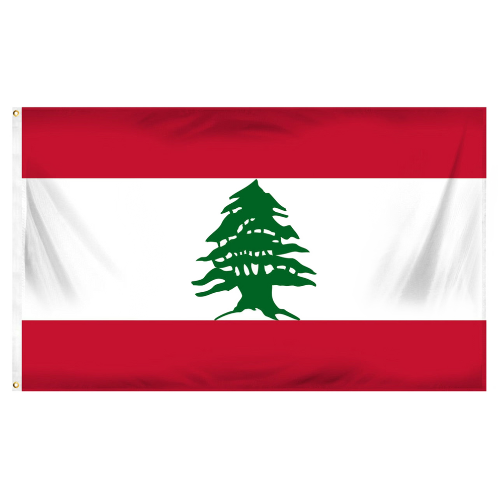 Lebanon flag with a green cedar tree design on a red and white background