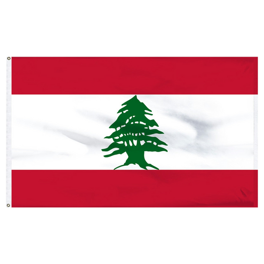 Red and white flag of Lebanon with green cedar tree in the center.