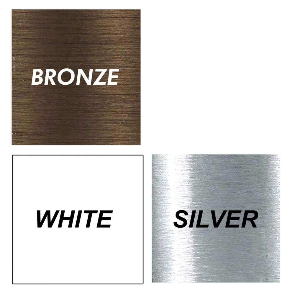 Three tiles of different metal finishes on a white background