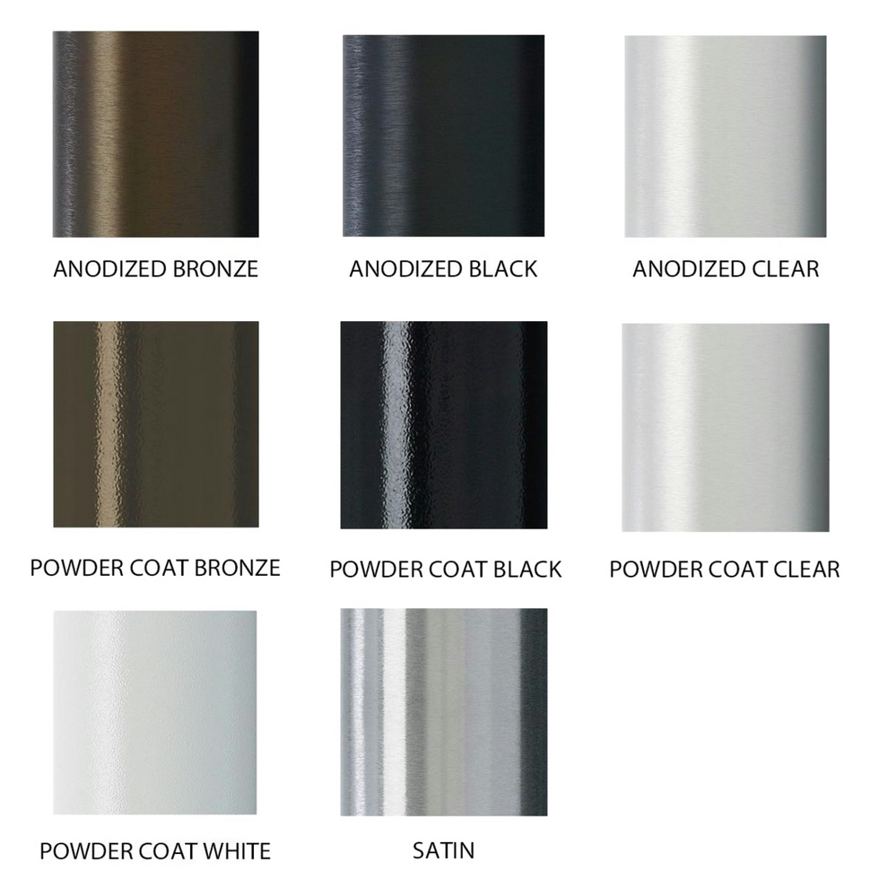 Eight images comparing different types of metal finishes on a white background with text underneath each.