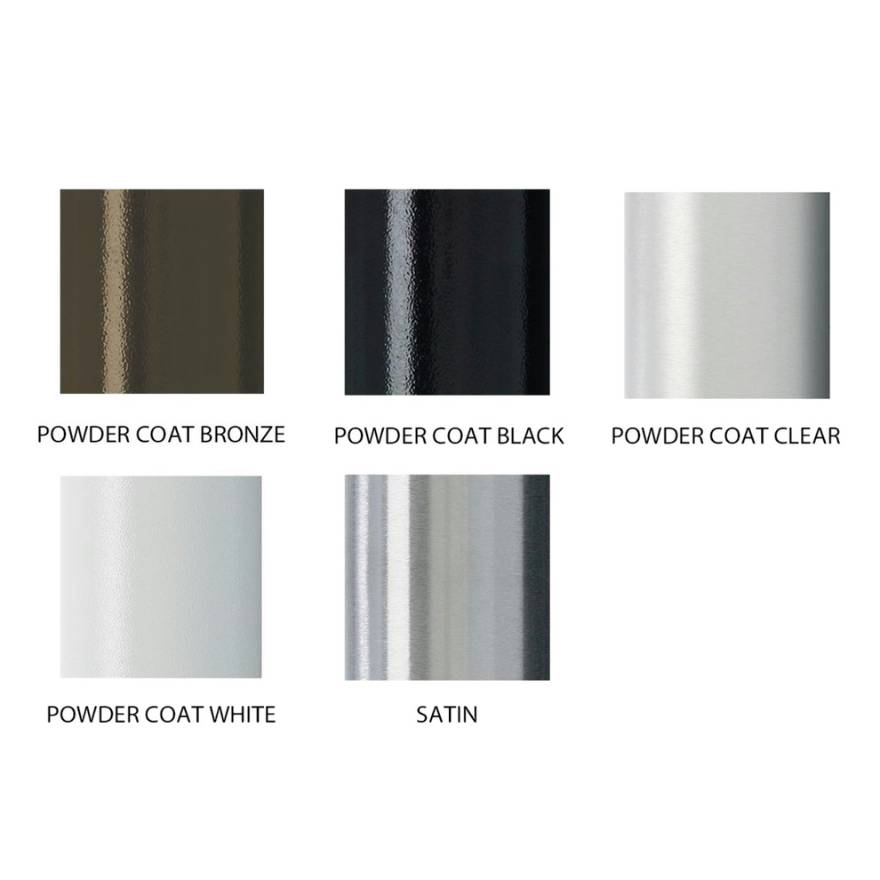 Five images comparing different types of metal finishes on a white background with text underneath each.