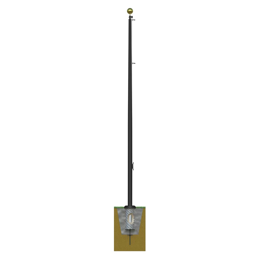 Illustration of a flagpole and the inground fitting layout.