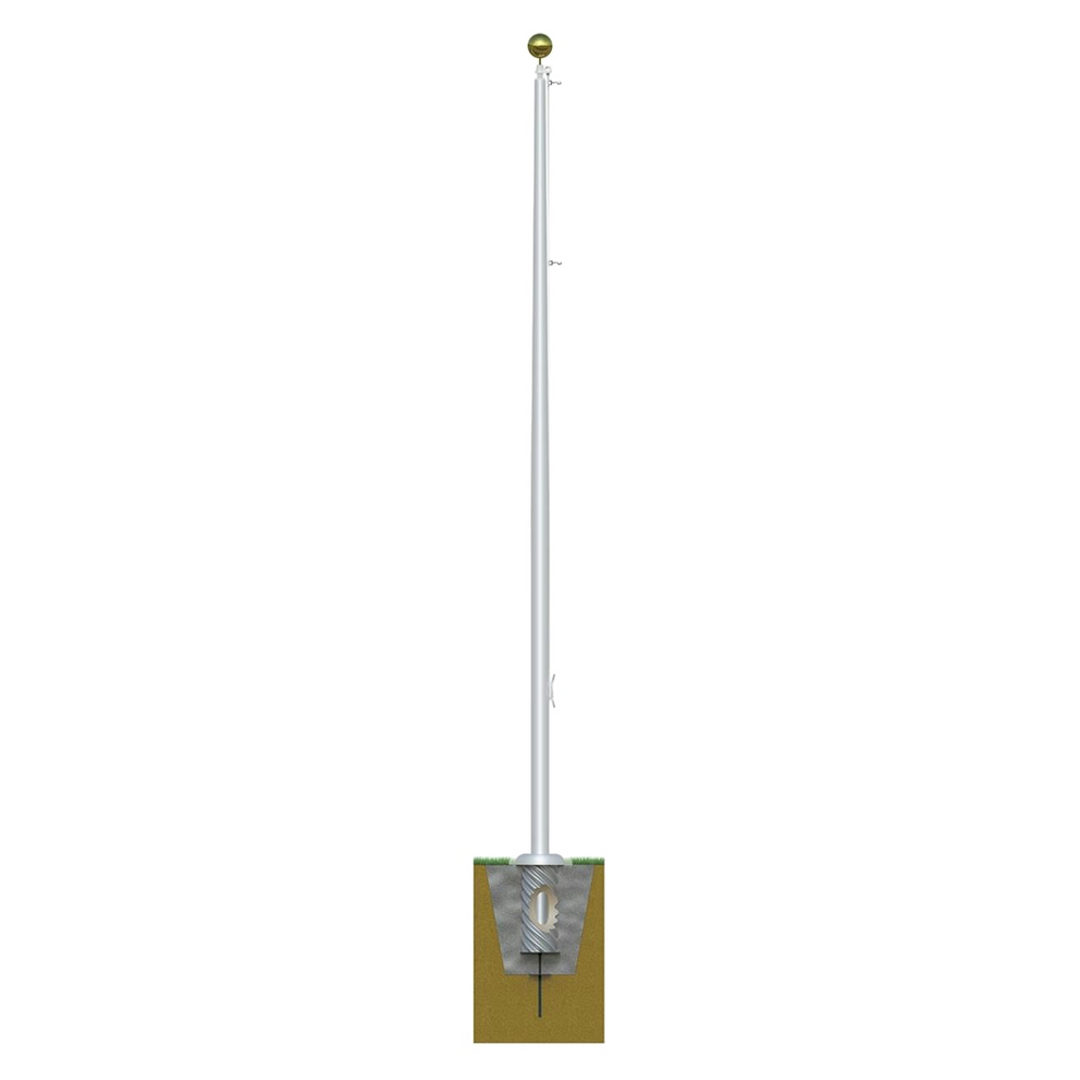 Illustration of a flagpole and the inground fitting layout.