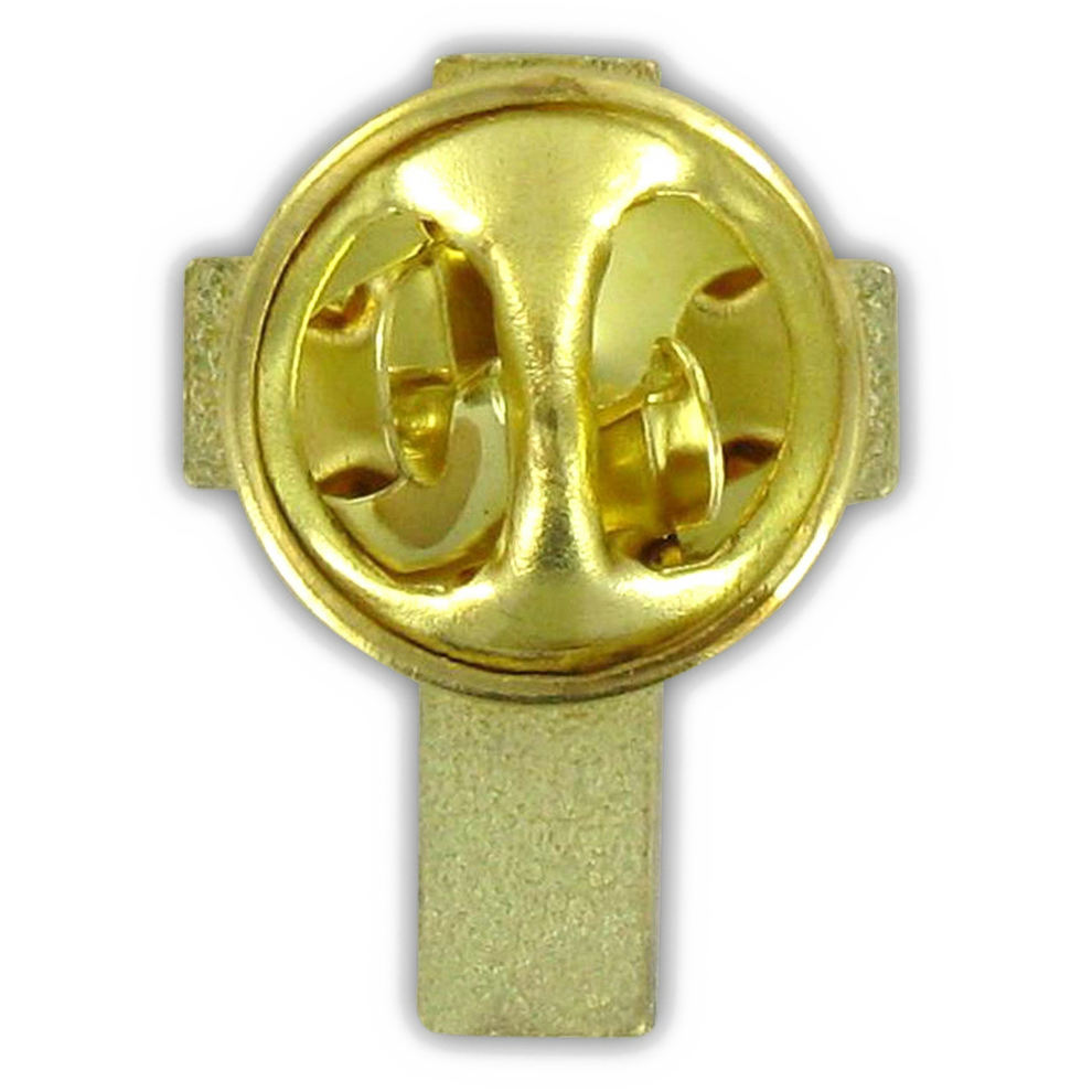 Back of a gold cross lapel pin