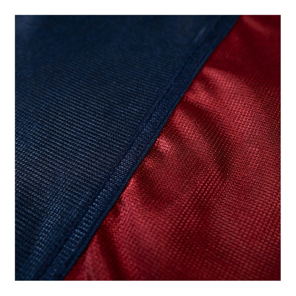 Close up of a Texas state flag featuring the blue and red