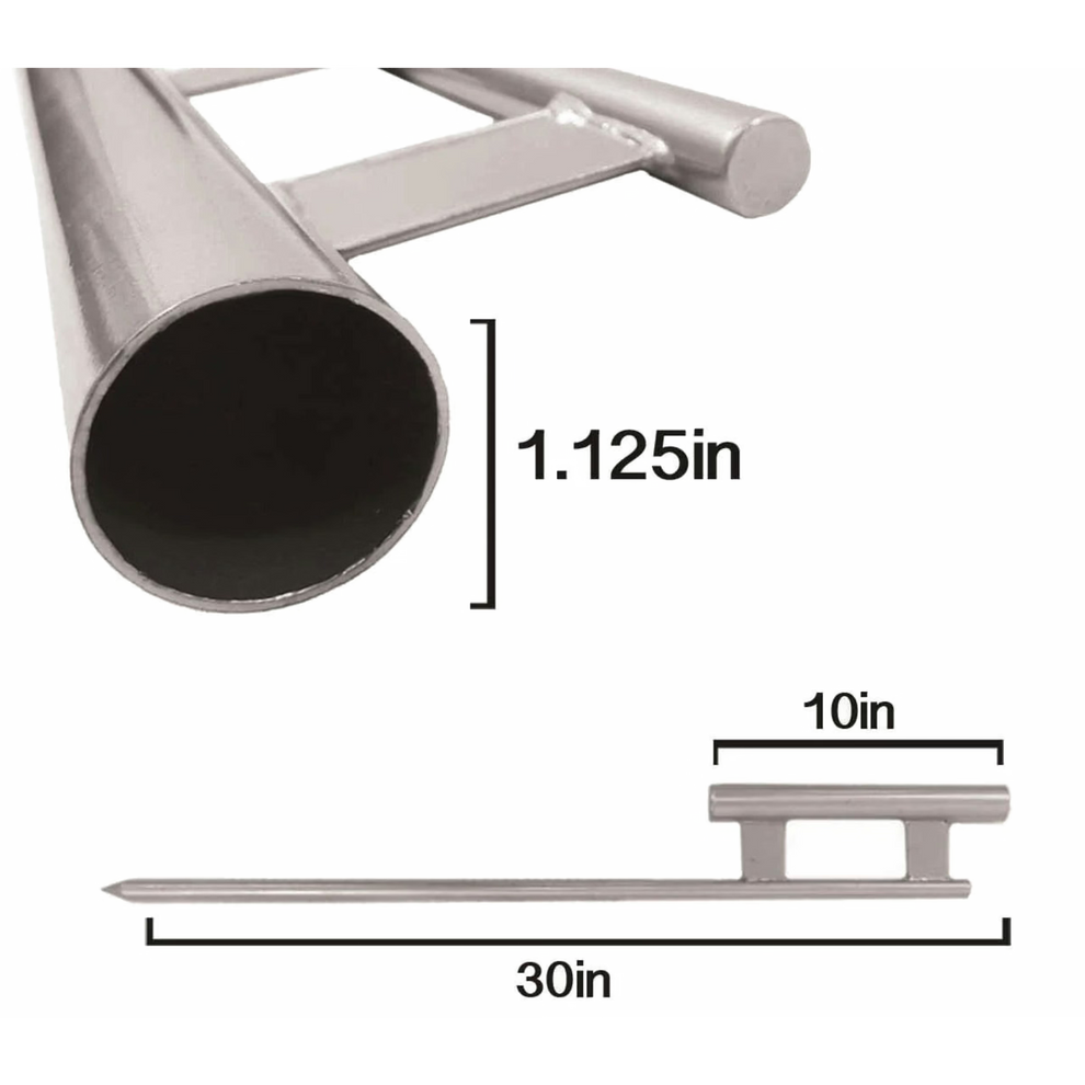 Stainless steel pipe with dimensions labeled on a white background