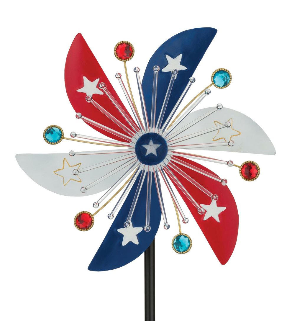 Patriotic Pinwheel Spinner Solar Stake for Outdoor Garden