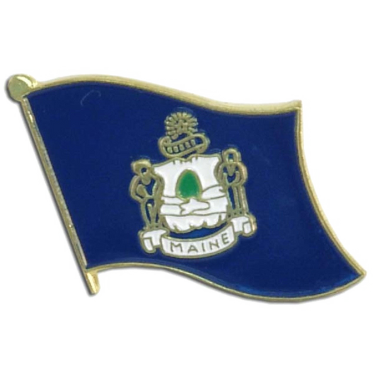 Pin with the design of the Maine state flag on a blue background