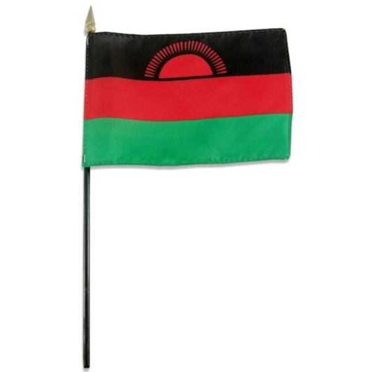 Malawi small flag with black, red, and green colors on a white background