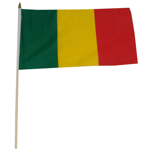 Flag of Mali with green, yellow, and red colors on a white background