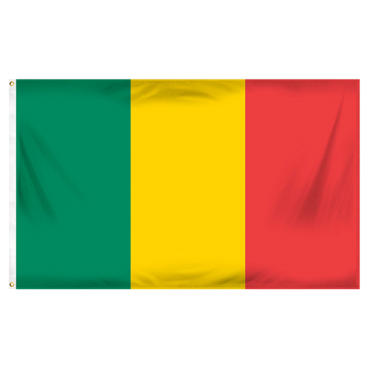Mali flag with green, yellow, and red sections on a white background