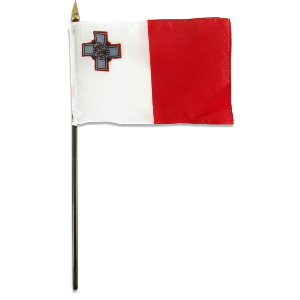 Red and white flag of Malta with a red outlined cross in upper left